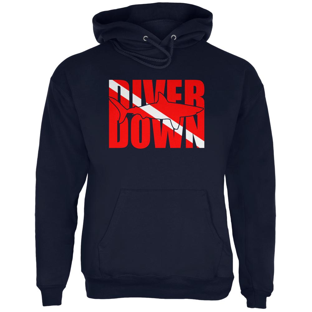 Diver Down Megalodon Shark Mens Hoodie Men's Hoodies Old Glory 2XL Navy 