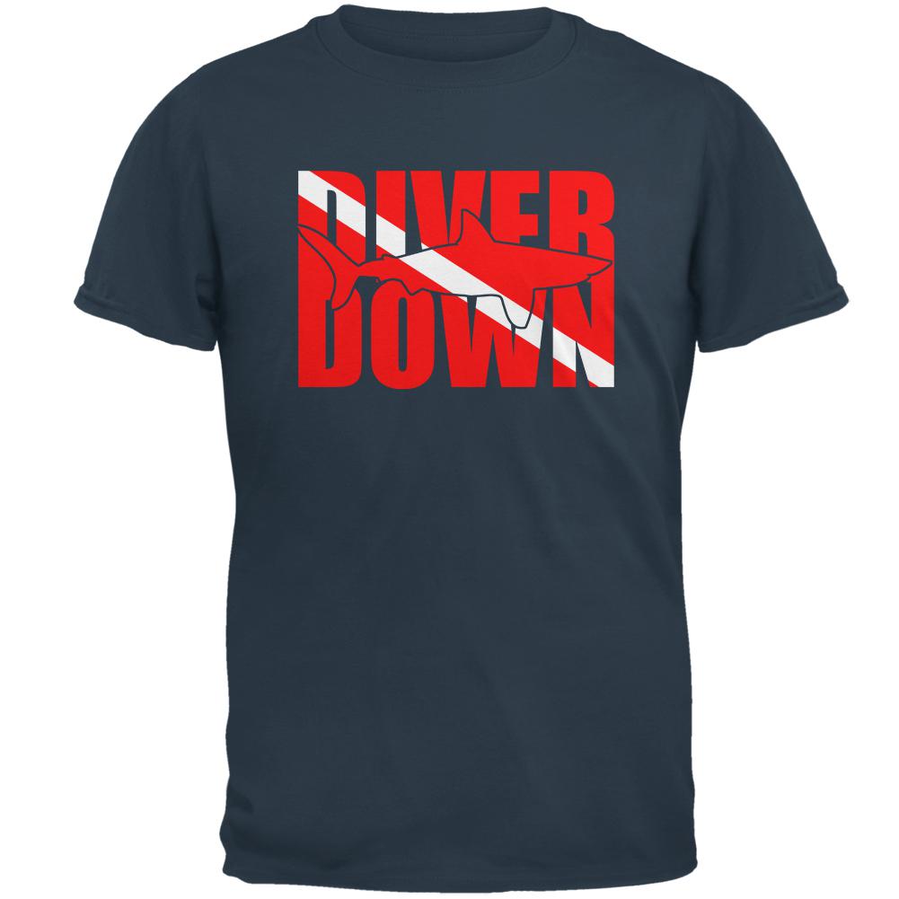 Diver Down Megalodon Shark Mens T Shirt Men's T-Shirts Old Glory LG Denim 