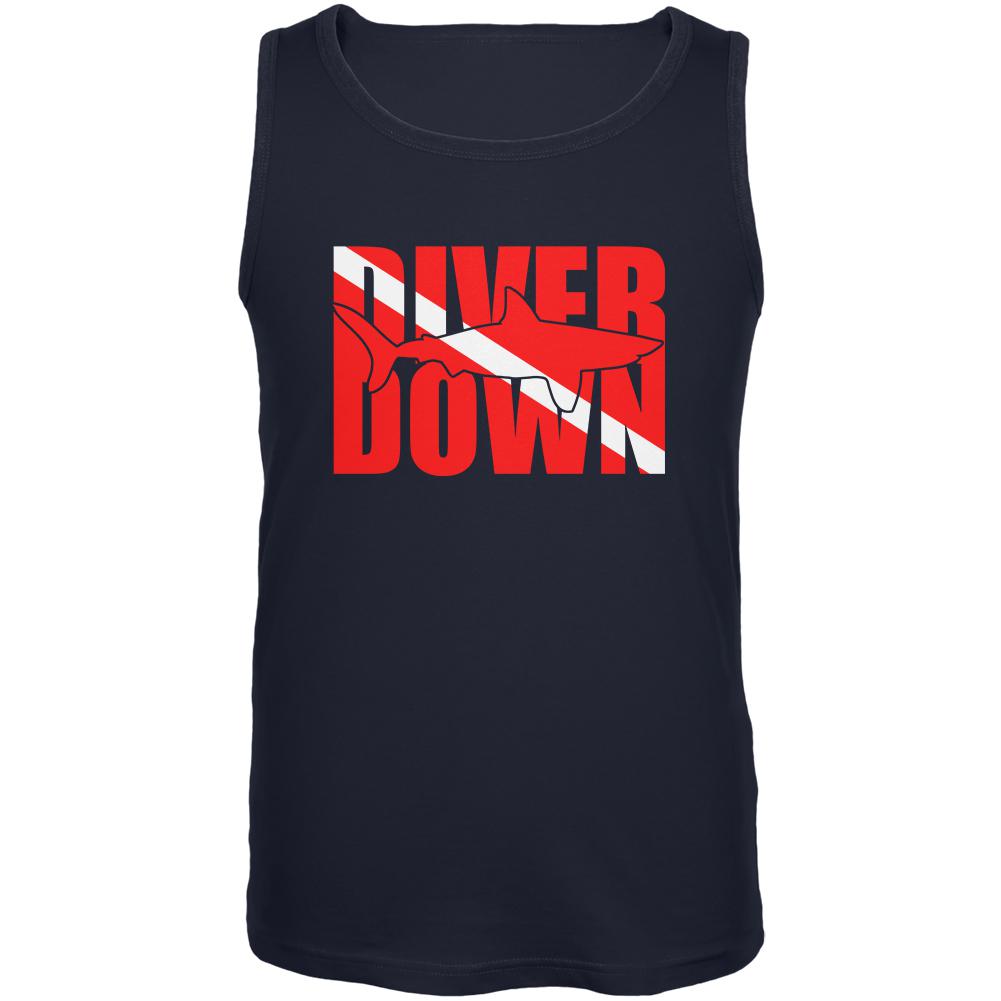 Diver Down Megalodon Shark Mens Tank Top Men's Tank Tops Old Glory 2XL Navy 