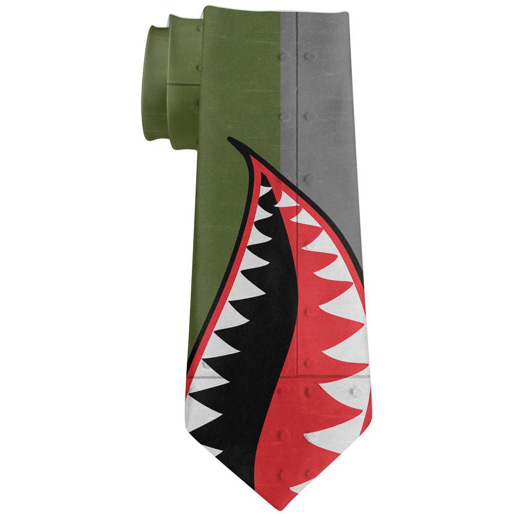 Halloween WWII Flying Tiger Fighter Shark Nose Art All Over Neck Tie Men's Neck Ties Old Glory OS Multi 