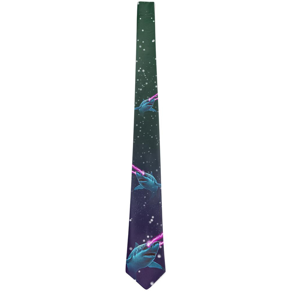 Galaxy Great White Shark Laser Beams All Over Neck Tie Men's Neck Ties Old Glory OS Multi 