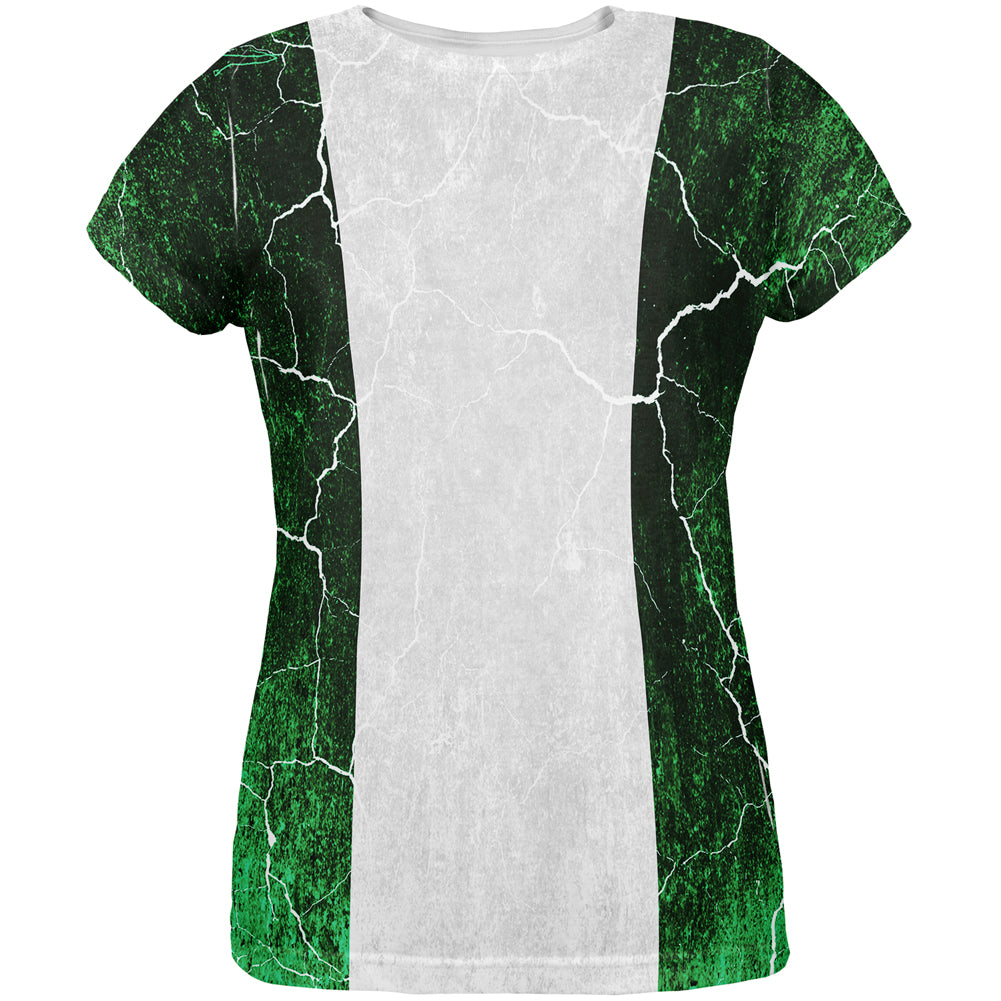 Distressed Grunge Flag of Nigeria All Over Womens T Shirt Women's T-Shirts Old Glory LG Multicolored 