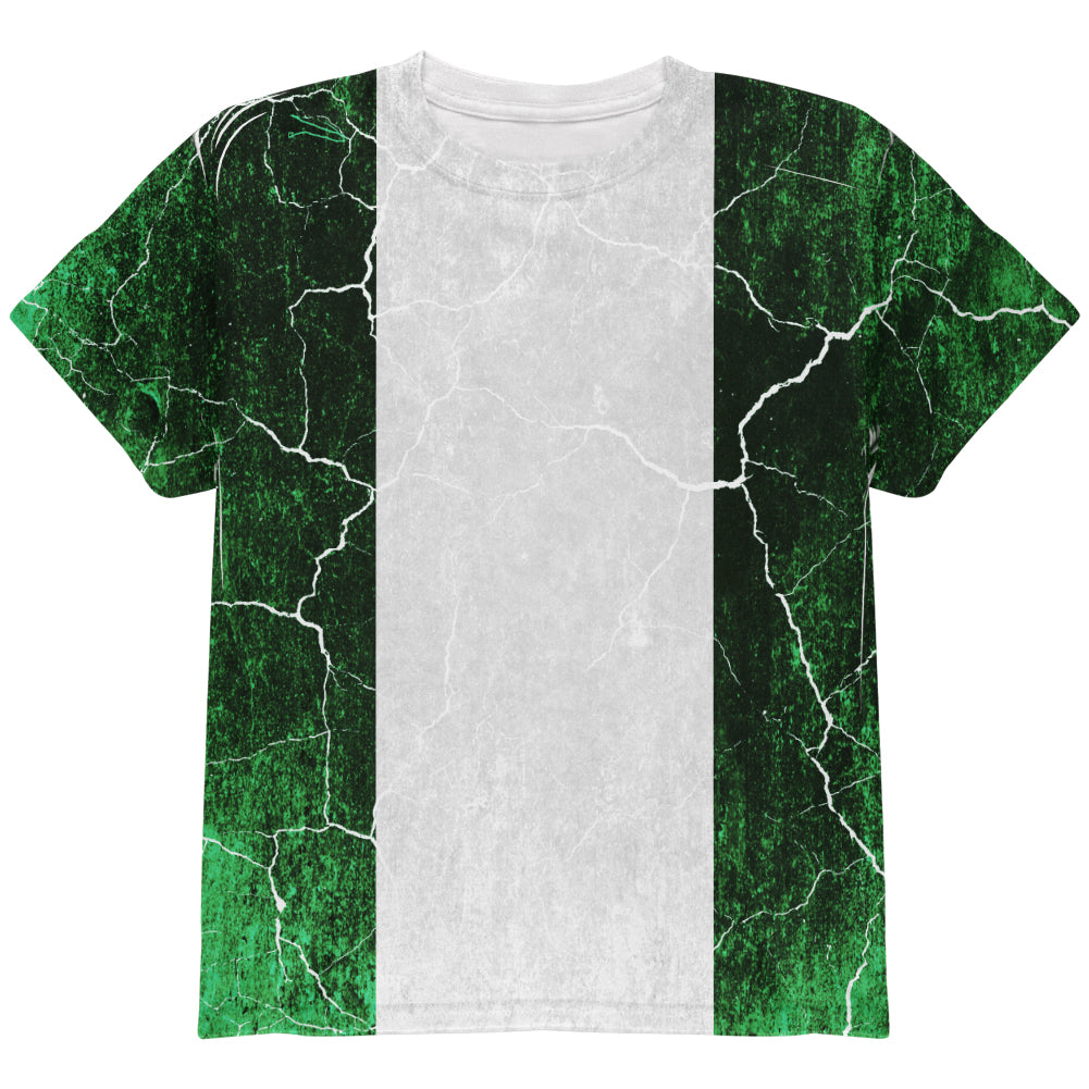 Distressed Grunge Flag of Nigeria All Over Youth T Shirt Youth T-Shirts Old Glory YLG Multicolored 