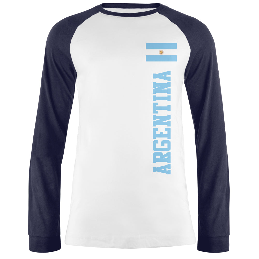 World Cup Argentina Mens Long Sleeve Raglan T Shirt Men's Long Sleeves global 2XL White-Navy 