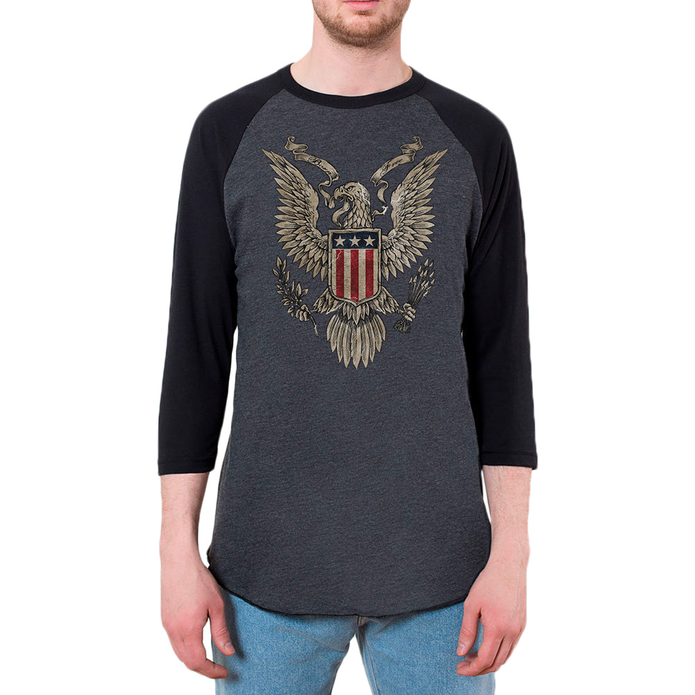 4th July Born Free Bald Eagle Mens Raglan T Shirt Men's T-Shirts 4th of July SM Heather Black-Black