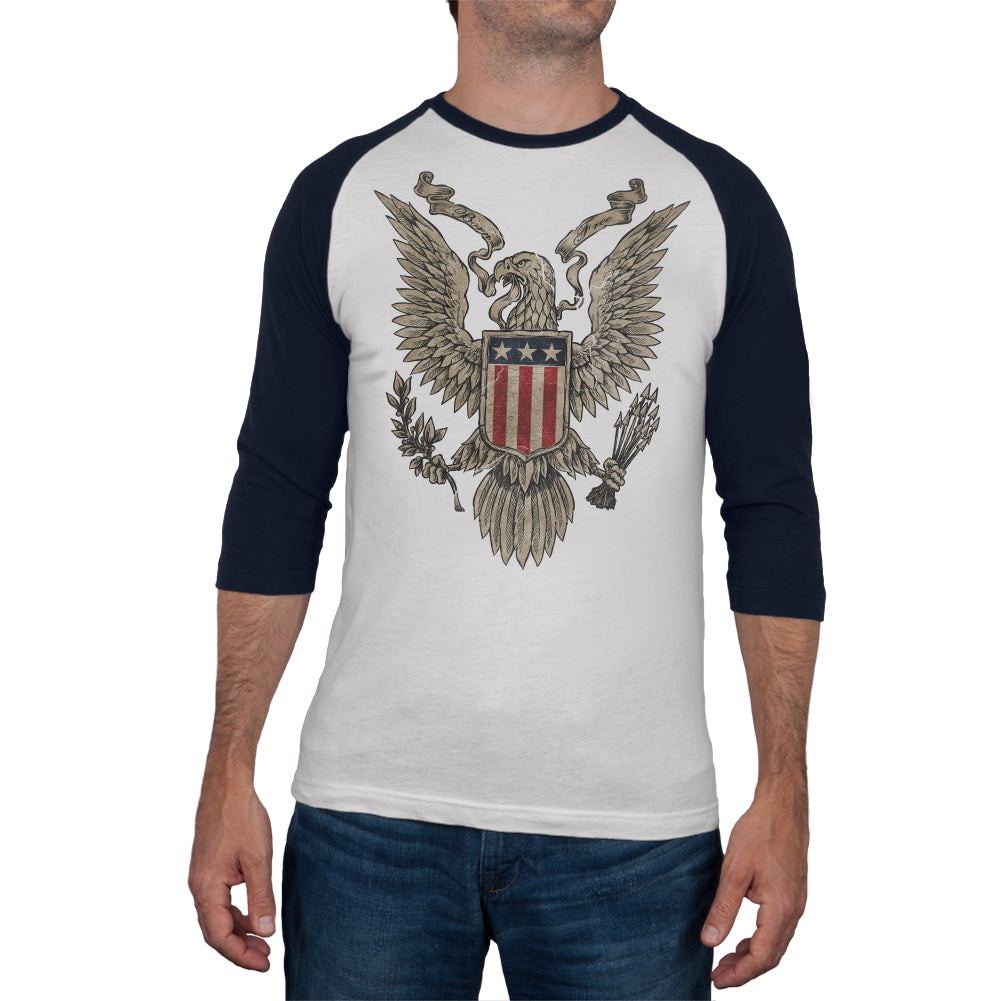 4th July Born Free Bald Eagle Mens Raglan T Shirt Men's T-Shirts 4th of July 2XL White-Navy 