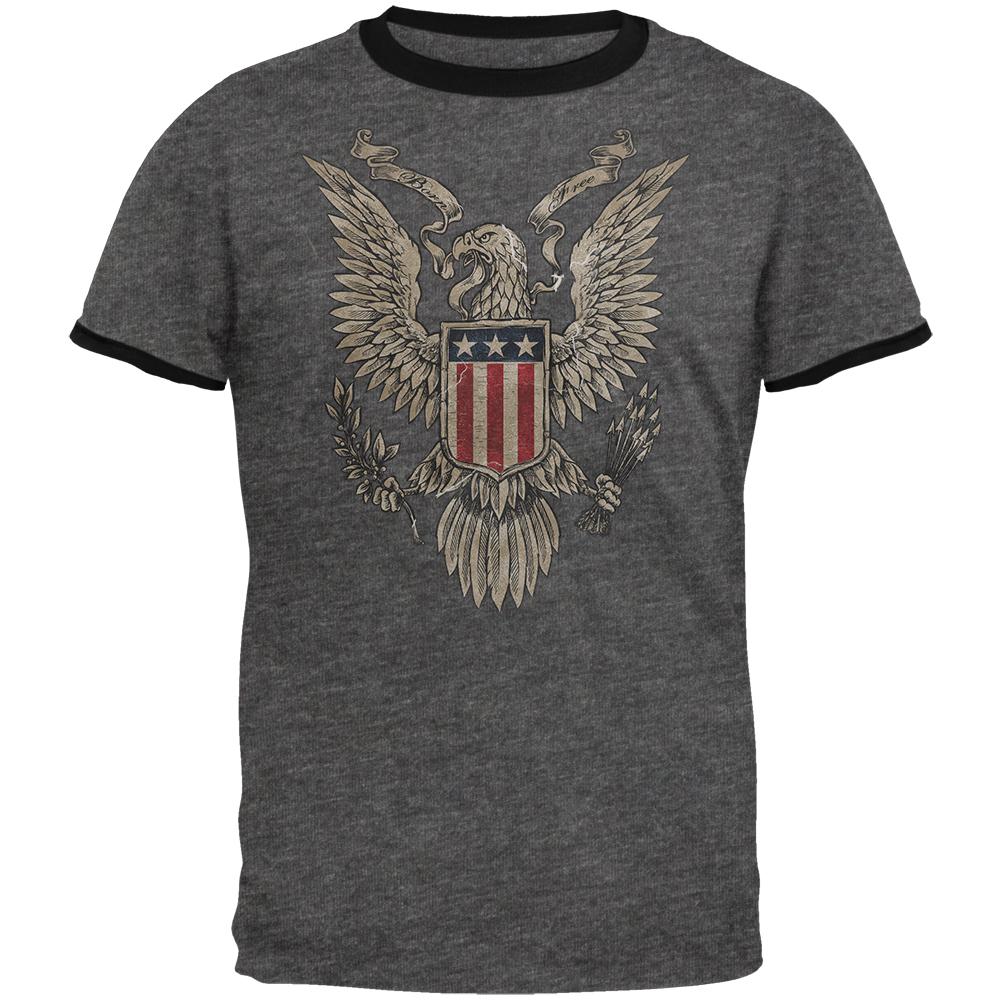 4th July Born Free Vintage American Bald Eagle Mens Ringer T Shirt Men's T-Shirts Old Glory 2XL Dark Heather-Black 