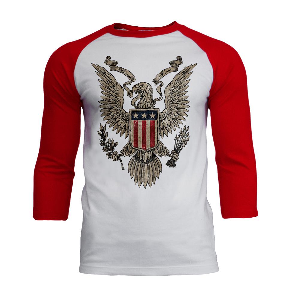 4th July Born Free Vintage American Bald Eagle Mens Soft Raglan T Shirt Men's T-Shirts Old Glory 2XL White-Red 