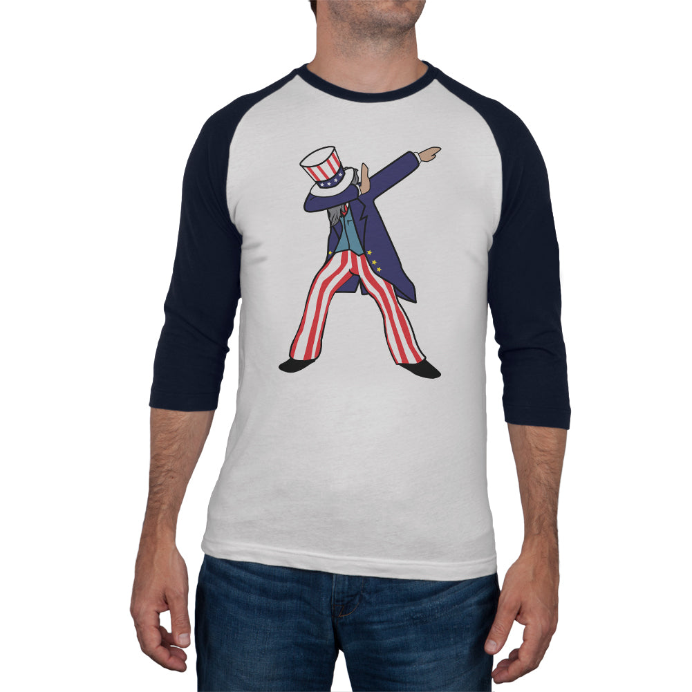 4th Of July Dabbing Uncle Sam Mens Raglan T Shirt Men's T-Shirts 4th of July 2XL White-Navy 