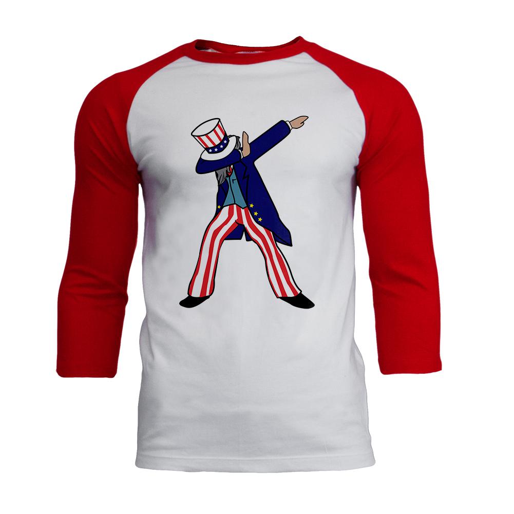 4th Of July Dabbing Uncle Sam Mens Soft Raglan T Shirt Men's T-Shirts Old Glory 2XL White-Red 