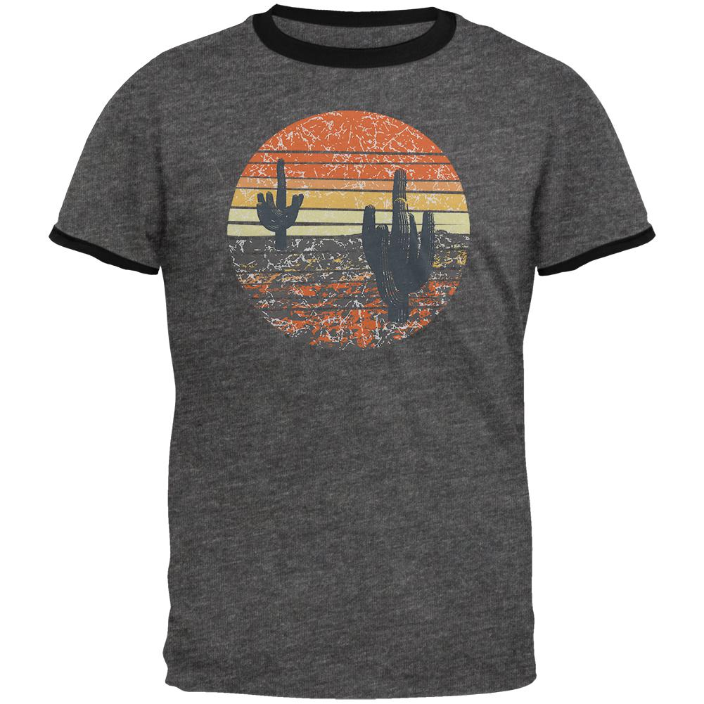 Vintage Cactus Sunset Mens Ringer T Shirt Men's T-Shirts Old Glory 2XL Dark Heather-Black 