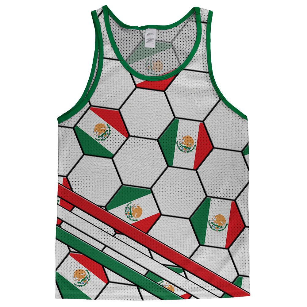 World Cup Mexico Soccer Ball Adult Mesh Jersey Men's Tank Tops Old Glory LG White-Kelly 