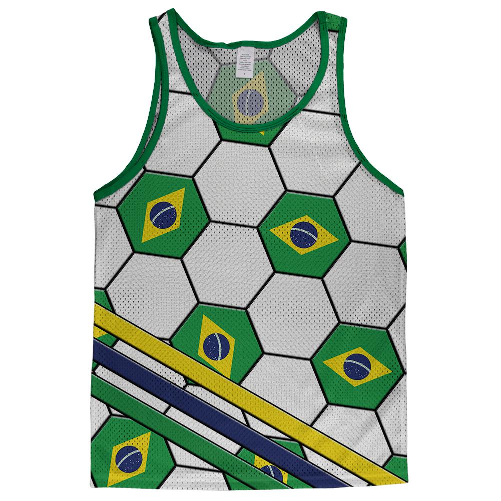 World Cup Brazil Soccer Ball Adult Mesh Jersey Men's Tank Tops Old Glory LG White-Kelly 