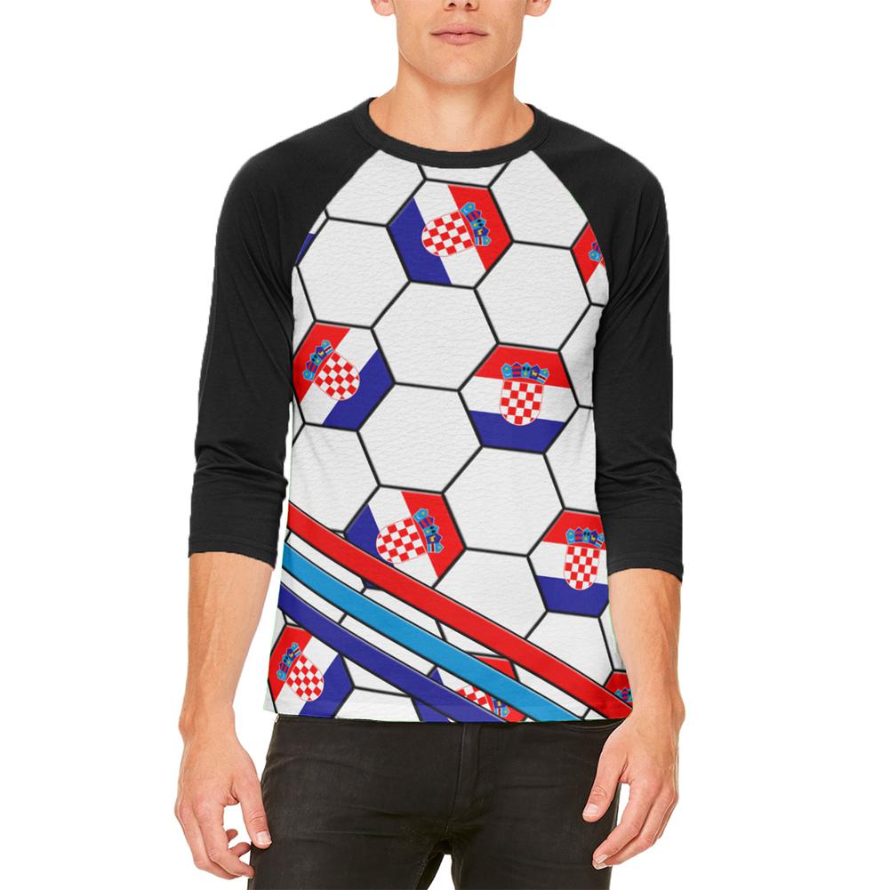 World Cup Croatia Soccer Ball Mens Raglan T Shirt Men's T-Shirts Old Glory 2XL White-Black 