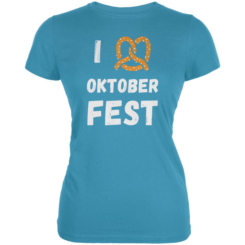 I Heart Love Pretzel Oktoberfest Juniors Soft T Shirt Juniors T-Shirts Old Glory LG Aqua 