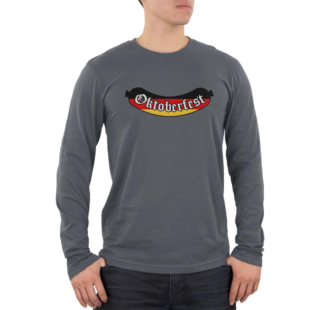 Oktoberfest Greman Flag Bratwurst Mens Soft Long Sleeve T Shirt Men's Long Sleeves Old Glory 2XL Grey 