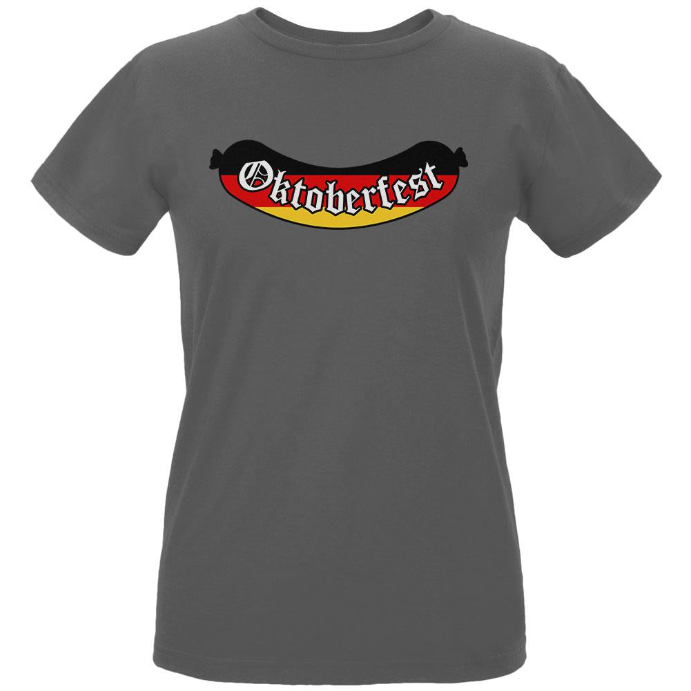 Oktoberfest Greman Flag Bratwurst Womens Organic T Shirt Women's T-Shirts Old Glory LG Charcoal 