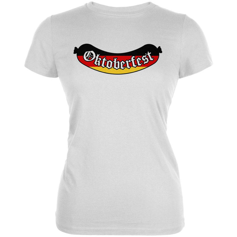 Oktoberfest Greman Flag Bratwurst Juniors Soft T Shirt Juniors T-Shirts Old Glory 2XL White 