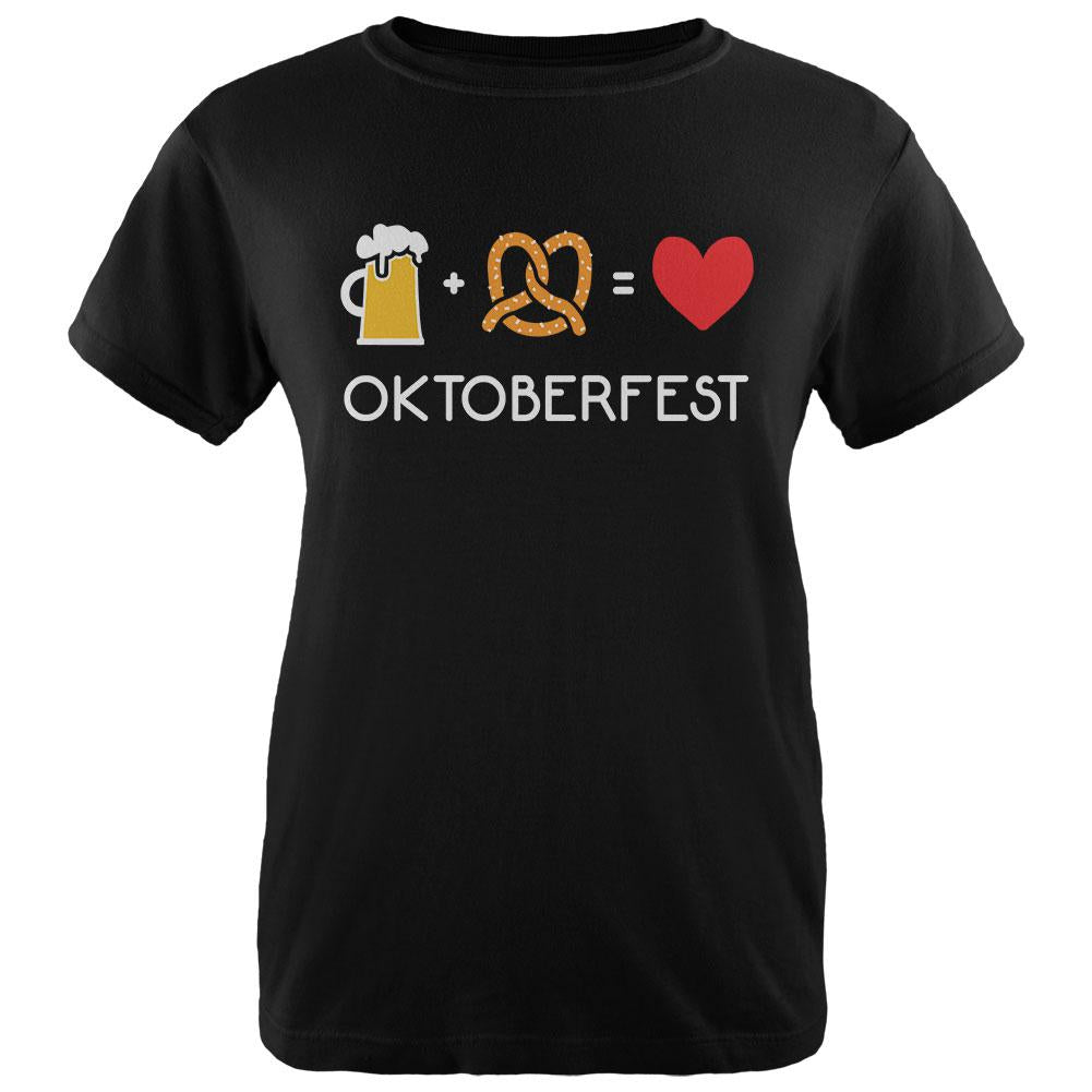 Oktoberfest Beer Plus Pretzels Equals Love Womens Organic T Shirt Women's T-Shirts Old Glory LG Black 