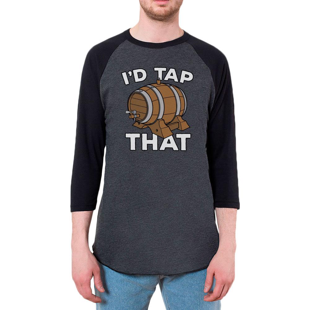 Oktoberfest I'd Tap That Keg Beer Mens Raglan T Shirt Men's T-Shirts Old Glory 2XL Heather Black-Black 