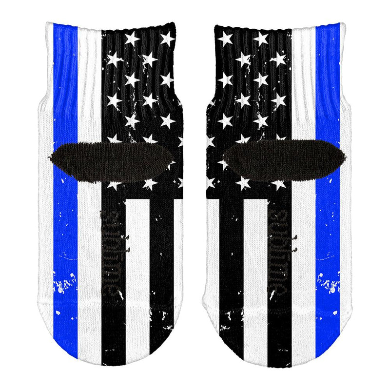 Distressed Thin Blue Line American Flag All Over Toddler Ankle Socks Toddler Socks Old Glory   