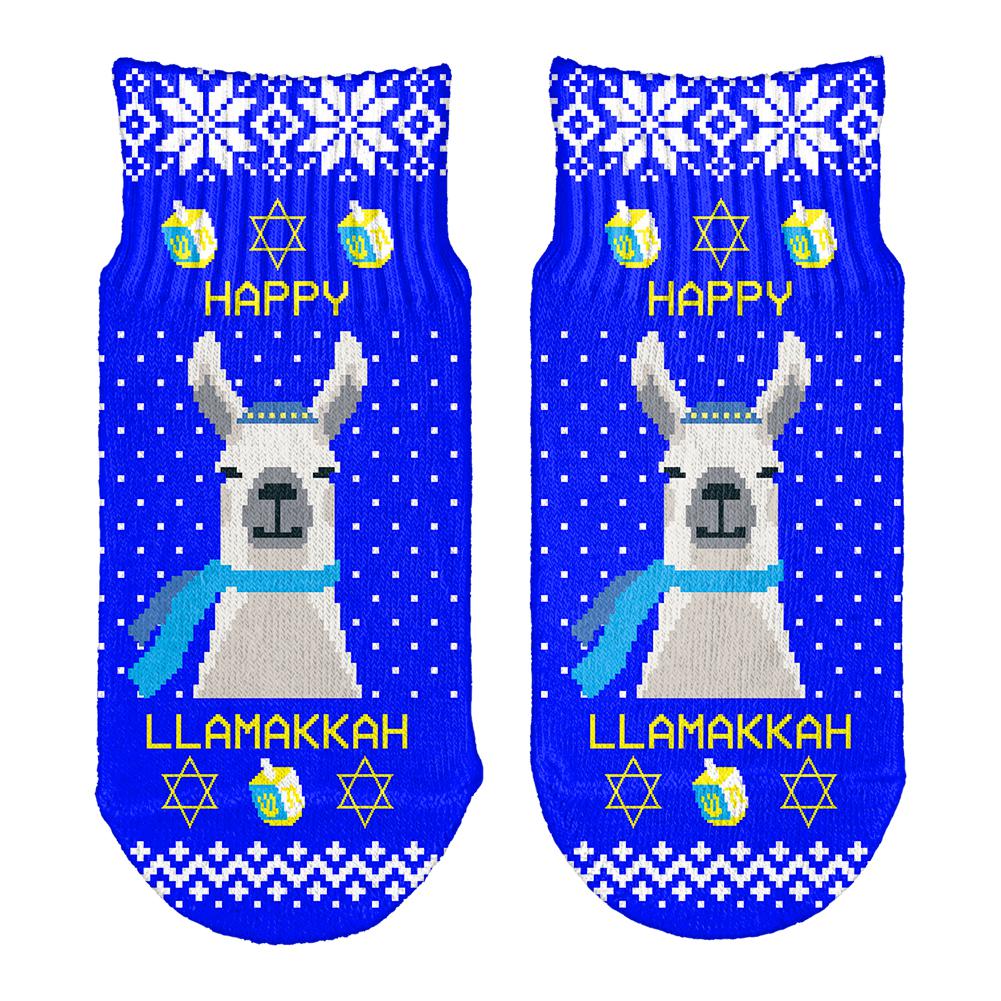 Llama Llamakkah Ugly Hanukkah Sweater All Over Toddler Ankle Socks Toddler Socks Old Glory OS White 