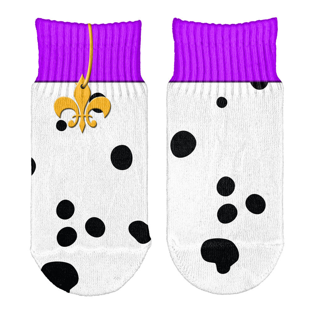 Mardi Gras Dalmatian Costume Purple Collar Fleur De Lis Toddler Ankle Socks Toddler Socks Old Glory OS White 