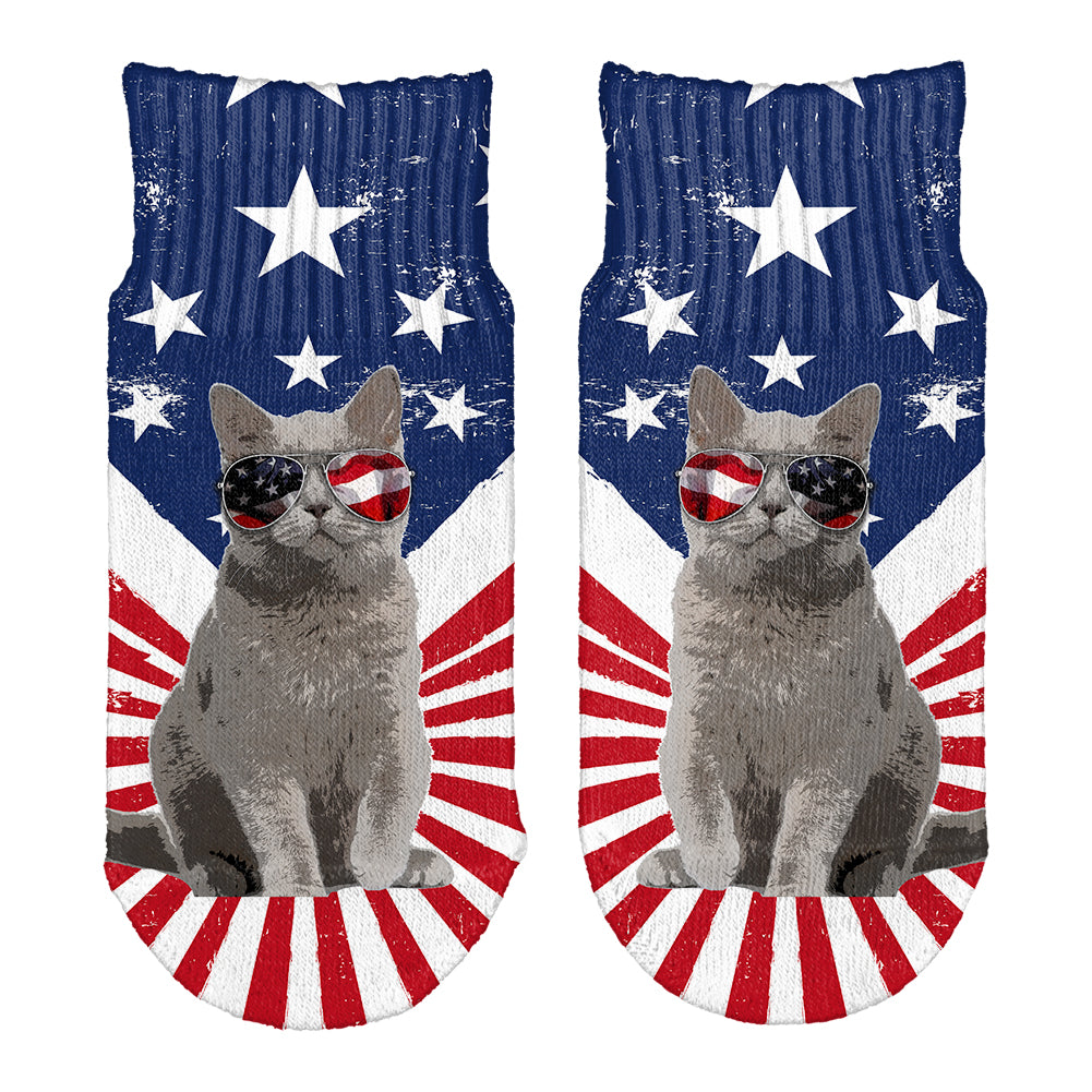 4th Of July Meowica America Patriot Cat All Over Toddler Ankle Socks Toddler Socks 4th of July OS White 