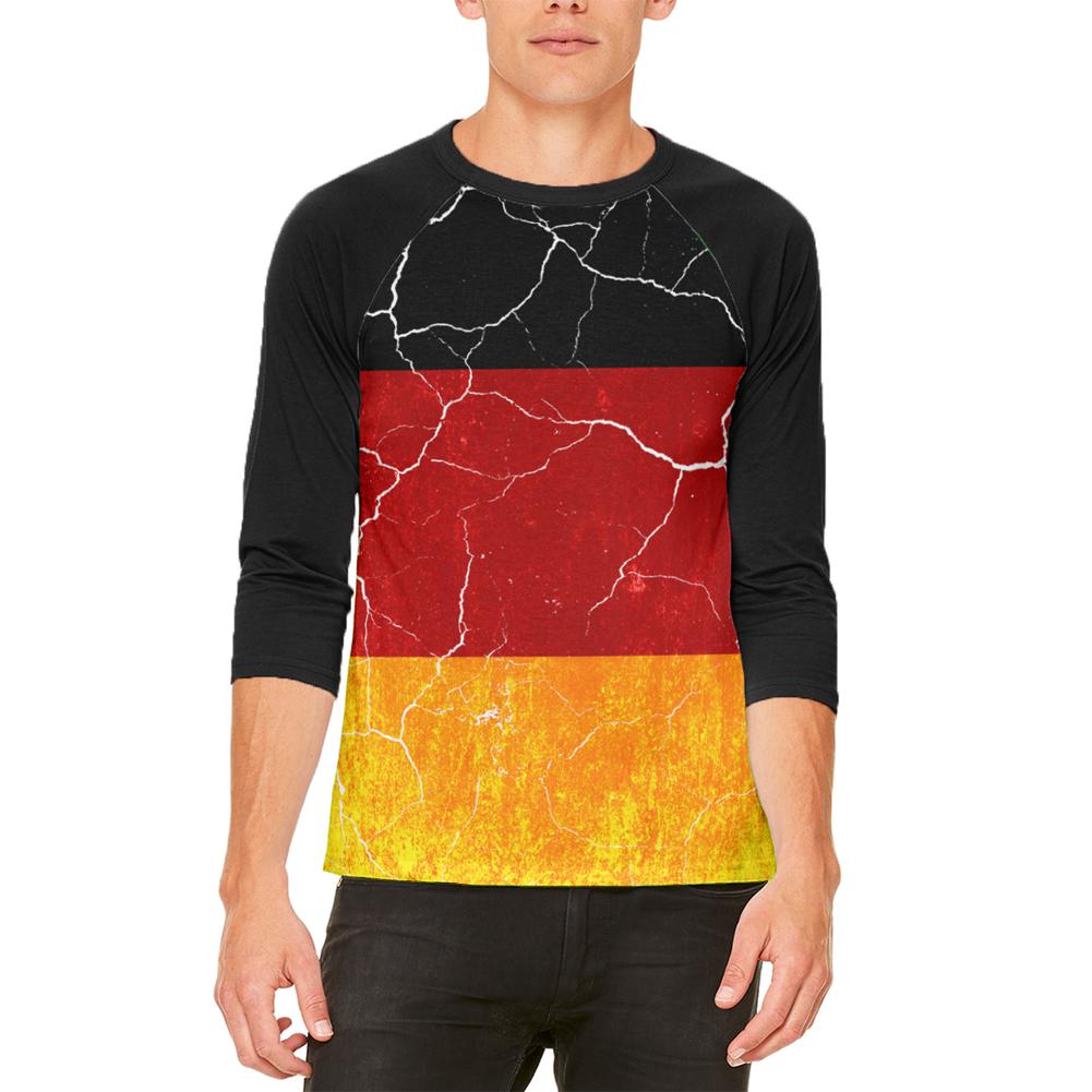 Oktoberfest Distressed Grunge German Flag Mens Raglan T Shirt Men's T-Shirts Old Glory 2XL White-Black 