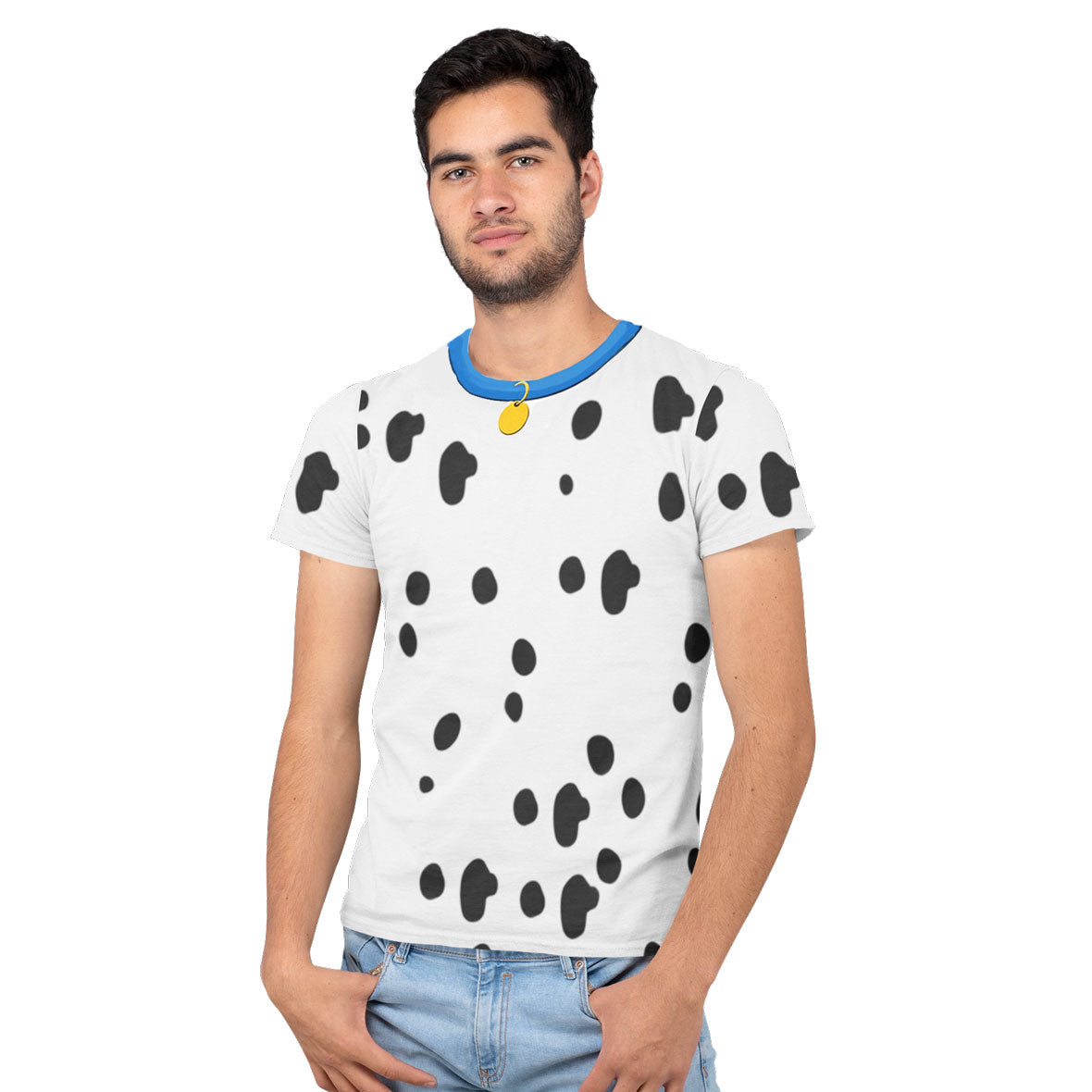 Halloween Costume Dog Dalmatian with Blue Collar Mens Sublimation T Shirt Men's T-Shirts Old Glory   