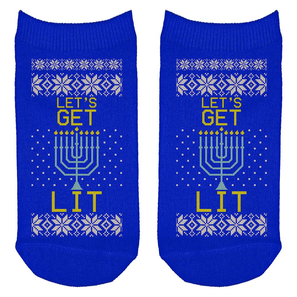 Menorah Get Lit Ugly Hanukkah Sweater All Over Adult Ankle Socks Socks Old Glory OS White 