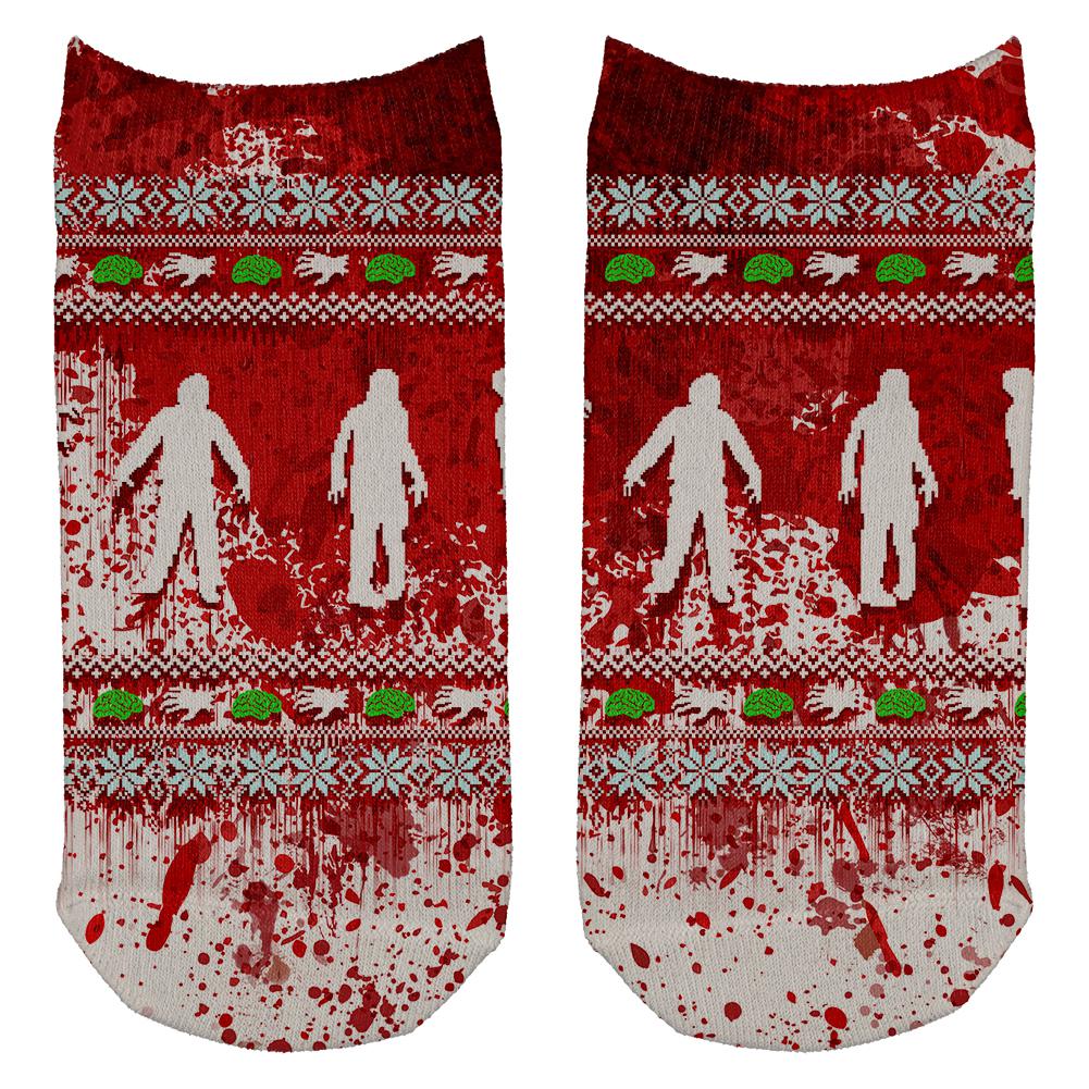 Ugly Christmas Sweater Bloody Zombie Attack Survivor All Over Adult Ankle Socks Socks Old Glory OS White 