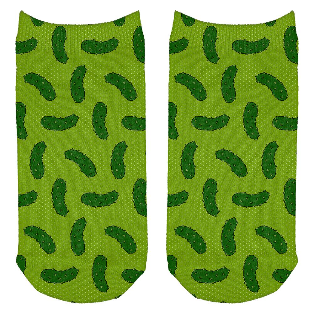 Vegetable Pickle Pickles Repeat Pattern -Lime All Over Adult Ankle Socks Socks Old Glory OS White 