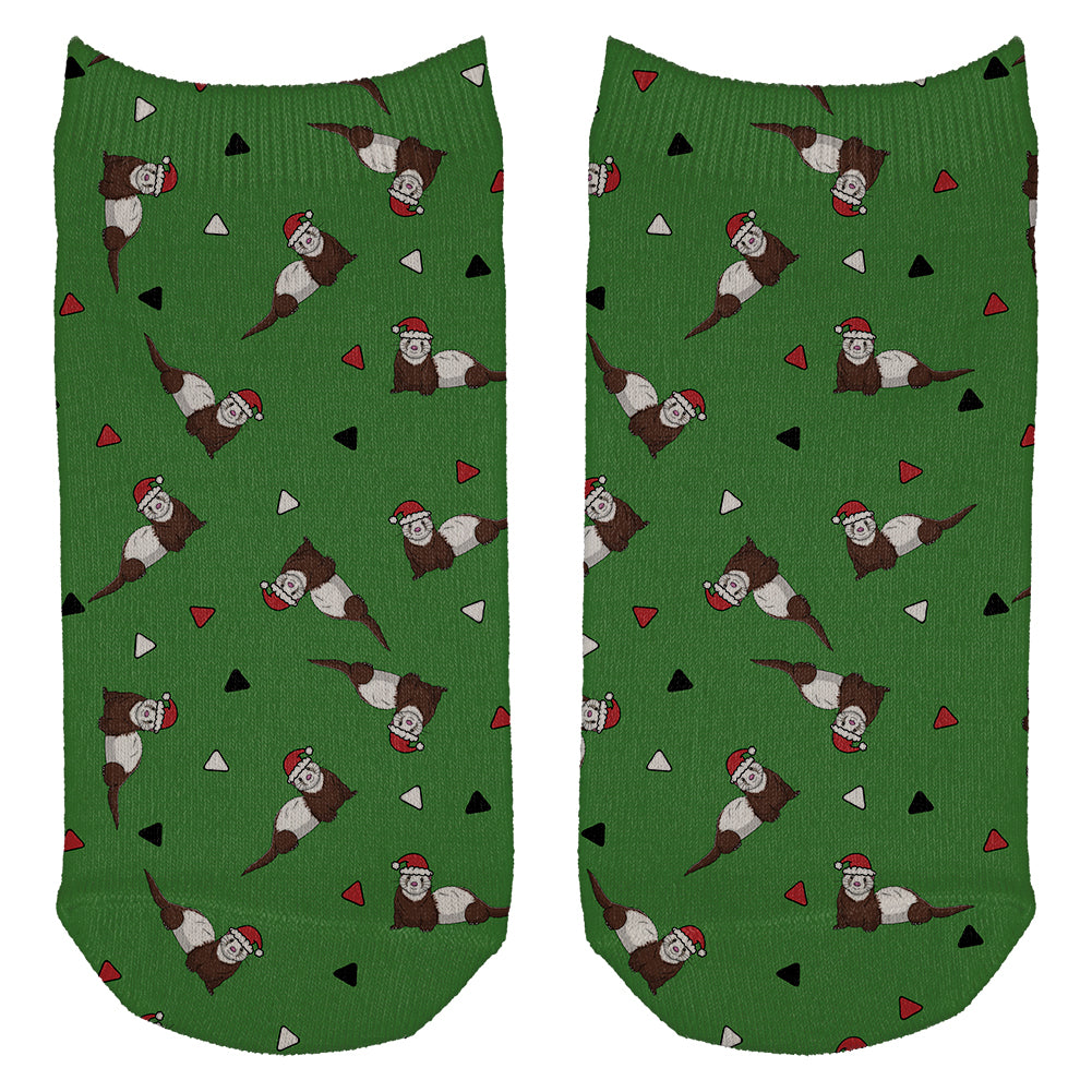 Retro Ferry Merry Christmas Ferret Pattern All Over Adult Ankle Socks Socks Old Glory OS White 