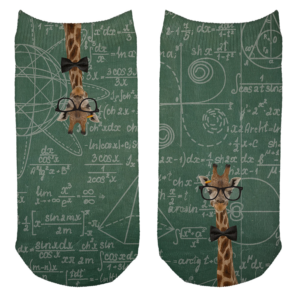 Giraffe Geek Math Formulas All Over Adult Ankle Socks Socks Old Glory OS White 