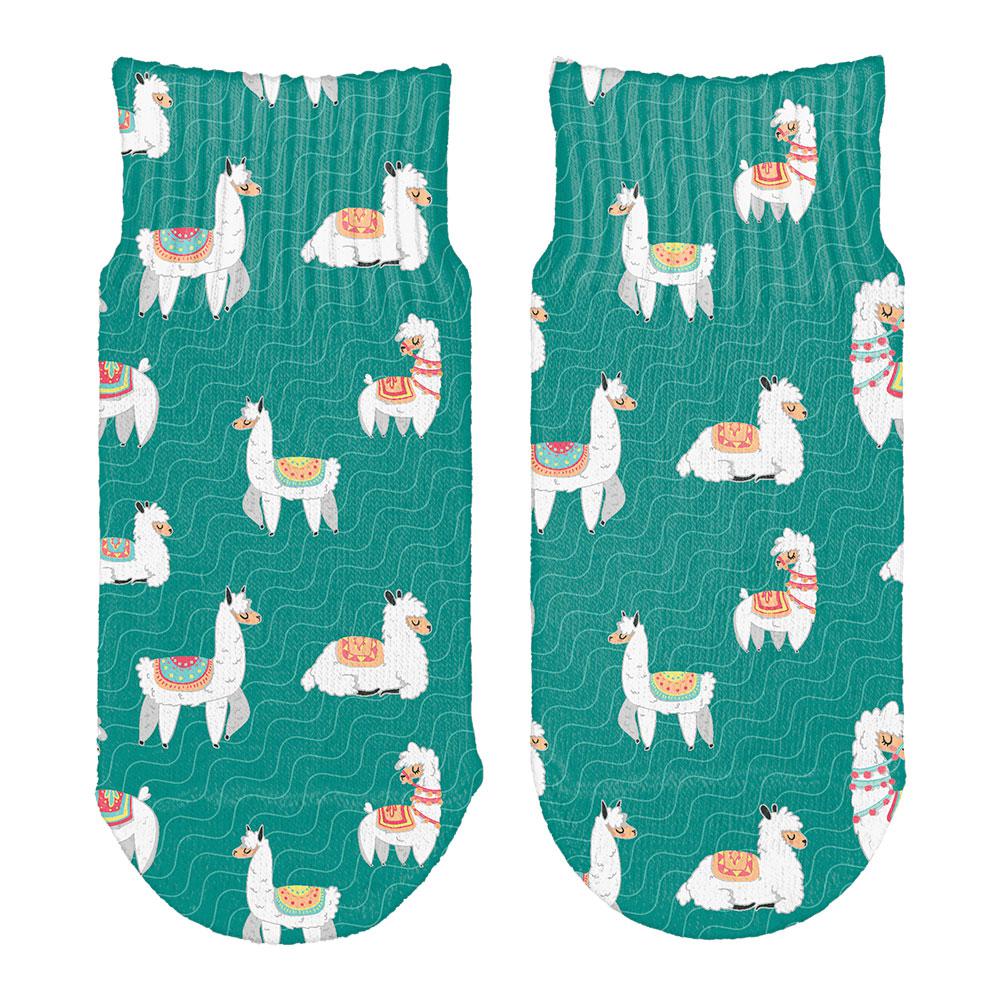 Llama Cute Teal Repeat Pattern All Over Toddler Ankle Socks Toddler Socks Old Glory OS White 