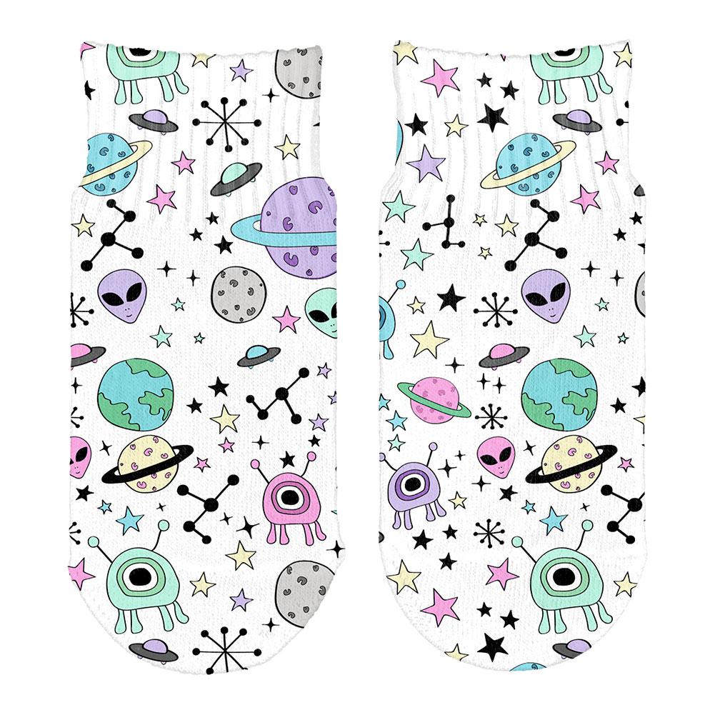 Outer Space Aliens Pattern All Over Toddler Ankle Socks Toddler Socks Old Glory OS White 