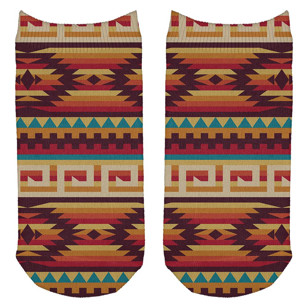 Native American Pattern All Over Adult Ankle Socks Socks Old Glory OS White 