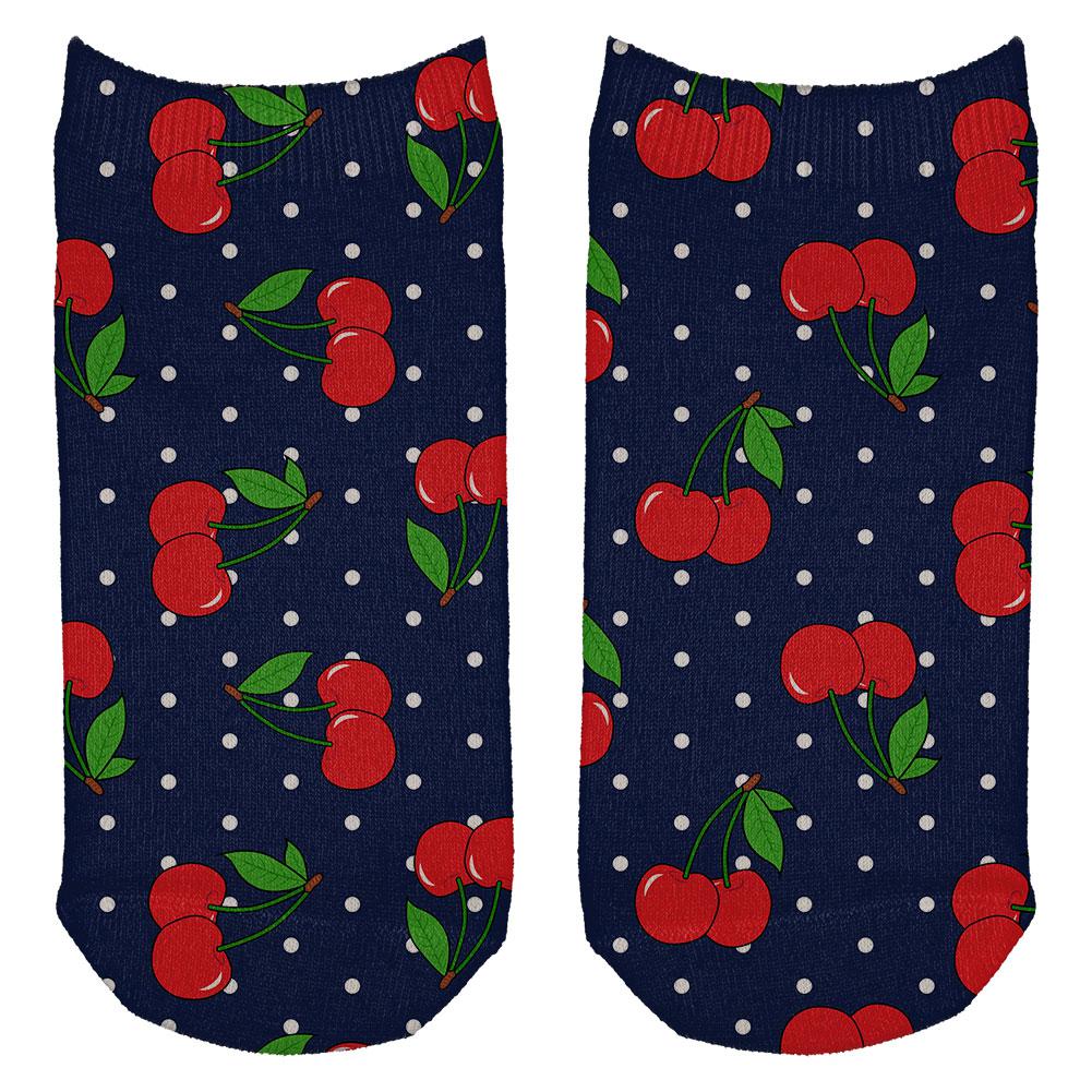 Fruit Cherry Cherries Repeat Pattern All Over Adult Ankle Socks Socks Old Glory OS White 