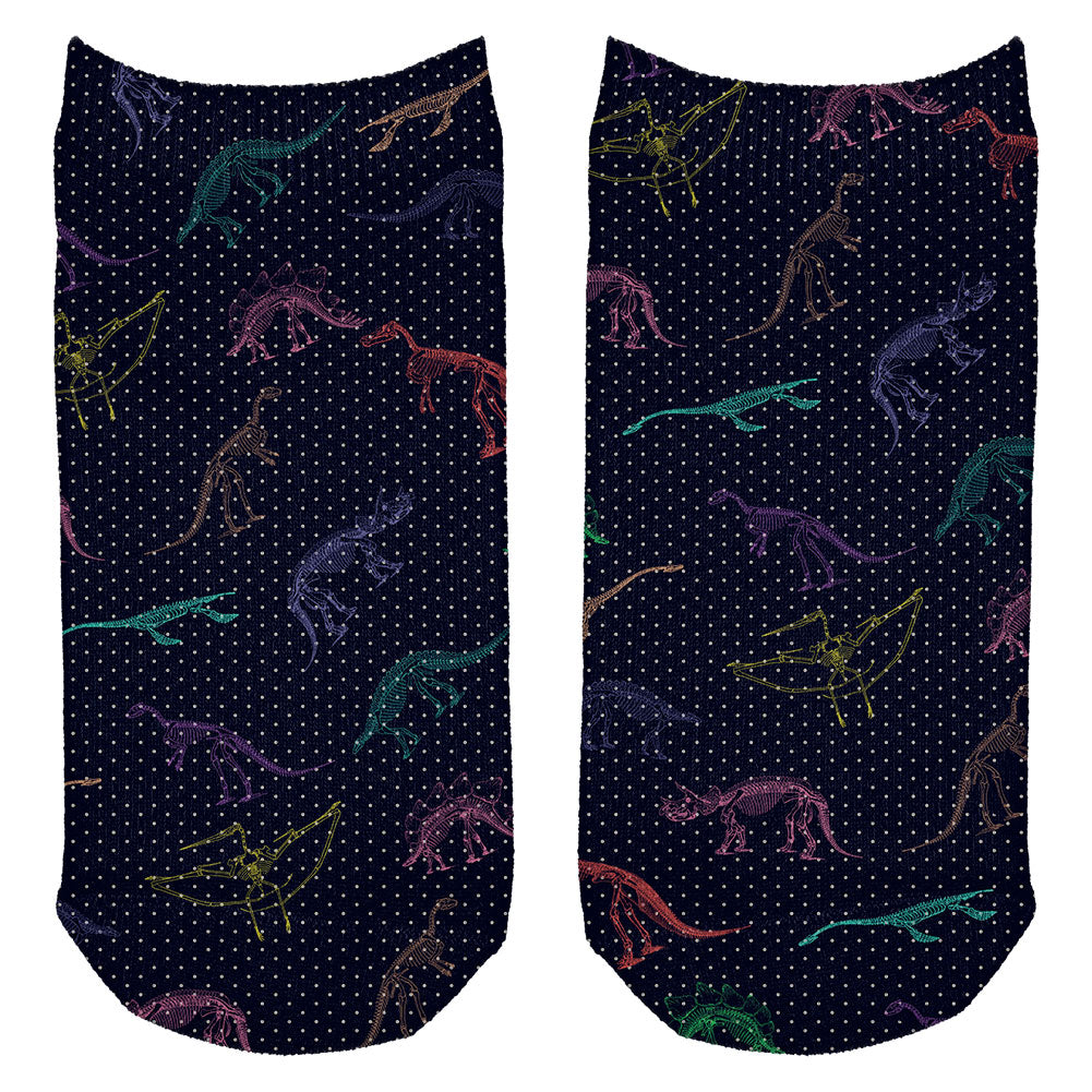 Dino Dinosaur Color Pattern Cute All Over Adult Ankle Socks Socks Old Glory OS White 