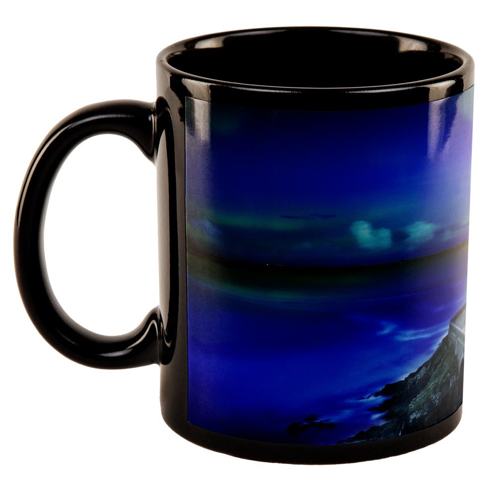 Northern Lights Aurora Lighthouse All Over Black Out Coffee Mug Coffee Mugs Old Glory   