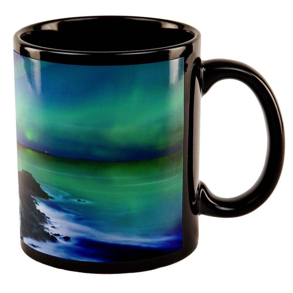 Northern Lights Aurora Lighthouse All Over Black Out Coffee Mug Coffee Mugs Old Glory OS Black 