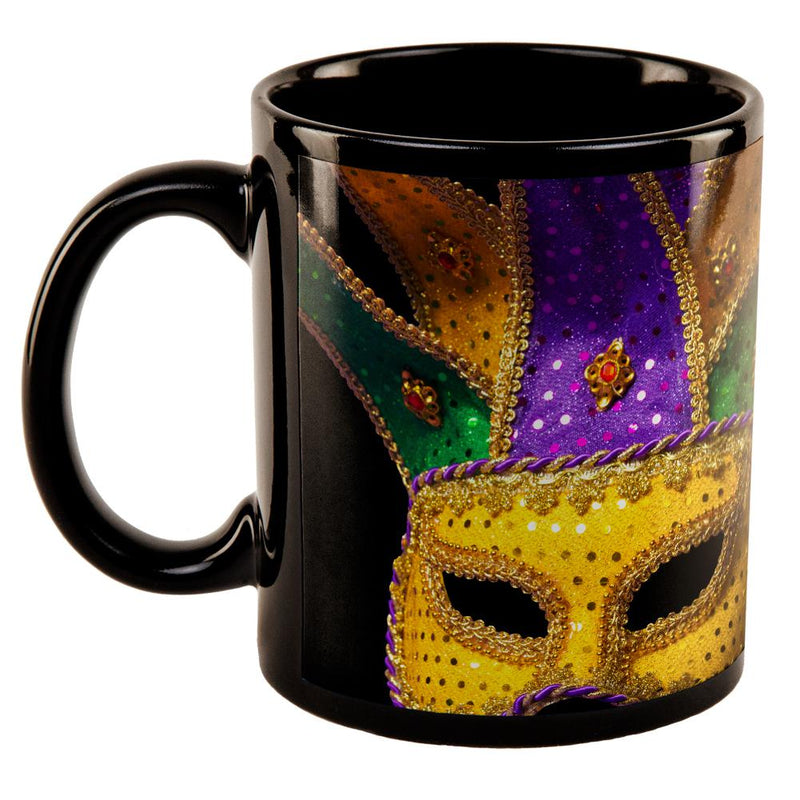 Mardi Gras Mask All Over Black Out Coffee Mug Coffee Mugs Old Glory   