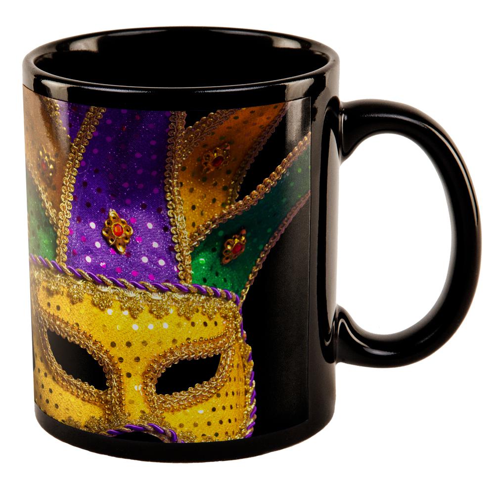 Mardi Gras Mask All Over Black Out Coffee Mug Coffee Mugs Old Glory OS Black 