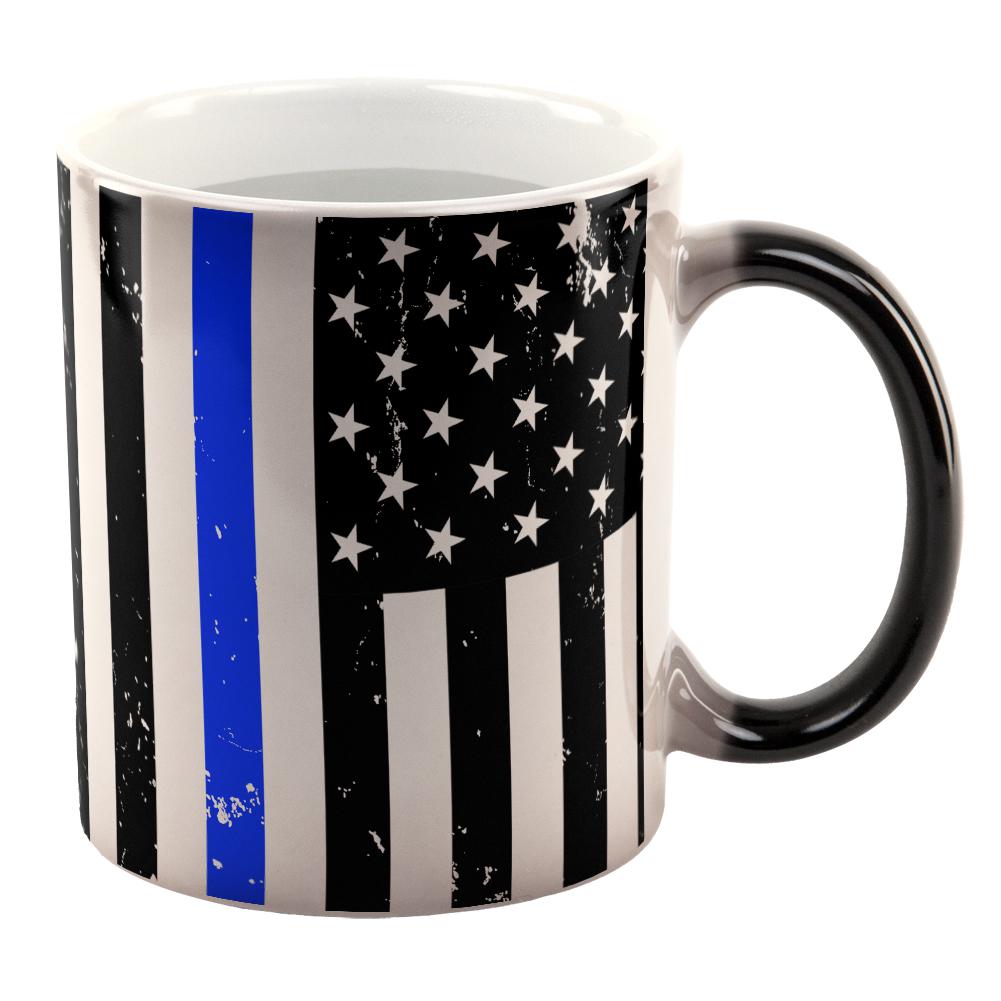 Distressed Thin Blue Line American Flag All Over Heat Changing Coffee Mug Coffee Mugs Old Glory OS Multi 