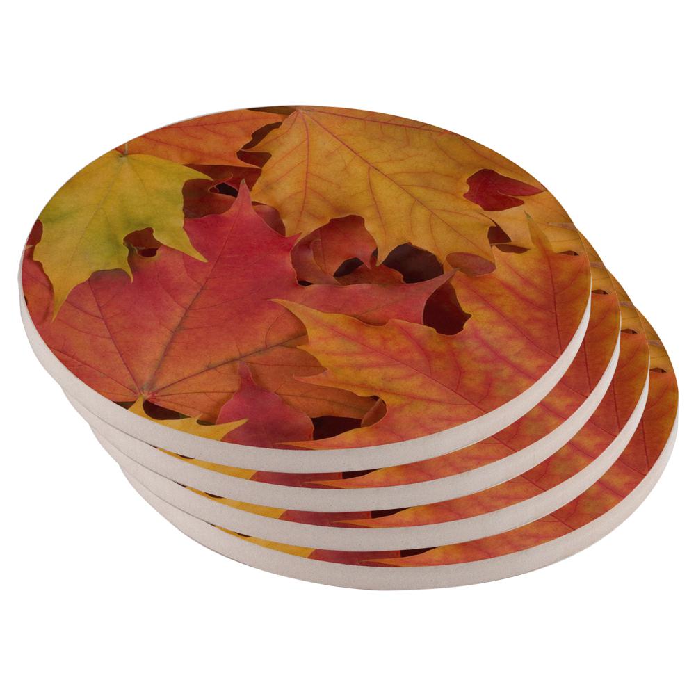 Autumn Fall Leaves Set of 4 Round Sandstone Coasters Coasters Old Glory OS Multi 