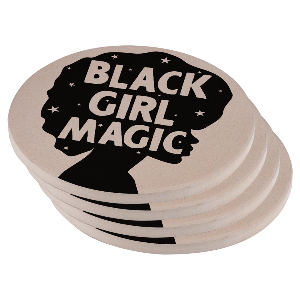 Black History Month Black Girl Magic Afro Set of 4 Round Sandstone Coasters Coasters Old Glory OS Multi 