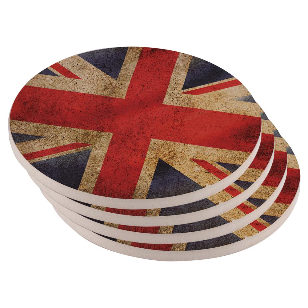 British Flag Union Jack Grunge Set of 4 Round Sandstone Coasters Coasters Old Glory OS Multi 