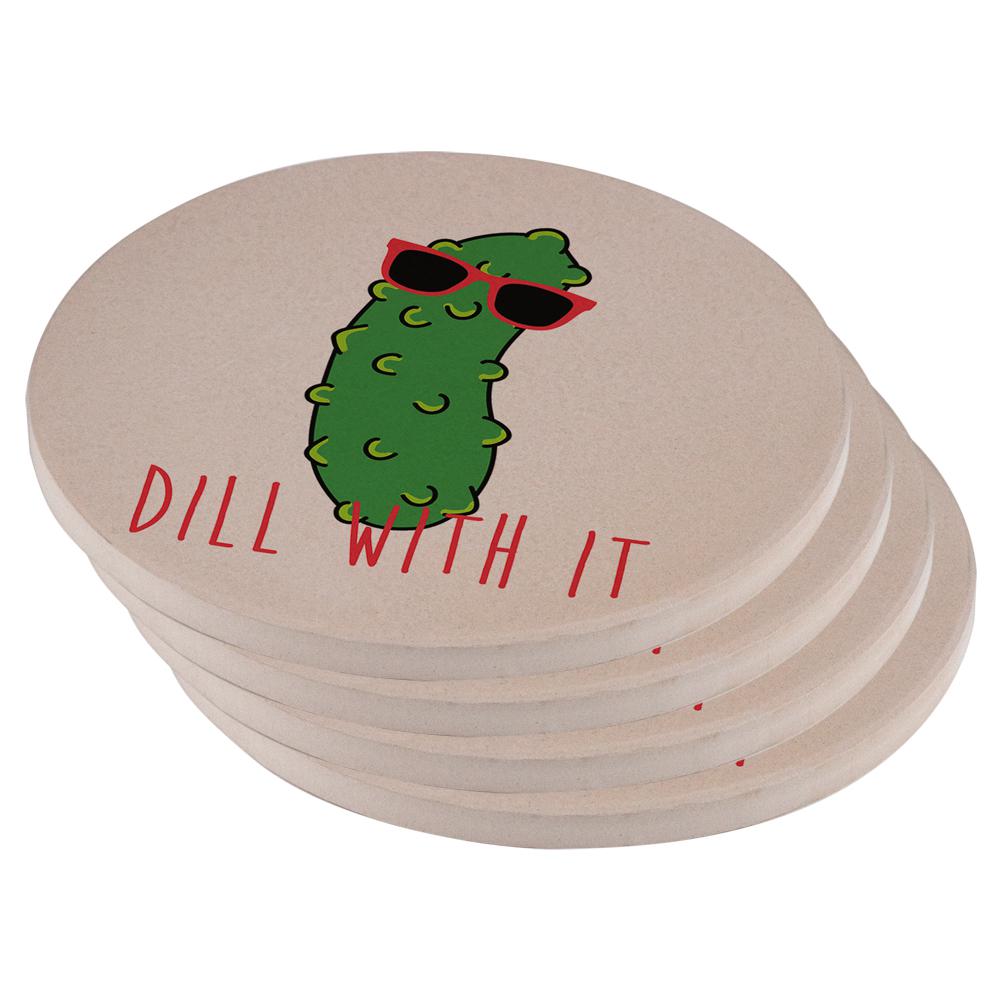 Vegetable Pickle Dill Deal With It Set of 4 Round Sandstone Coasters Coasters Old Glory OS Multi 