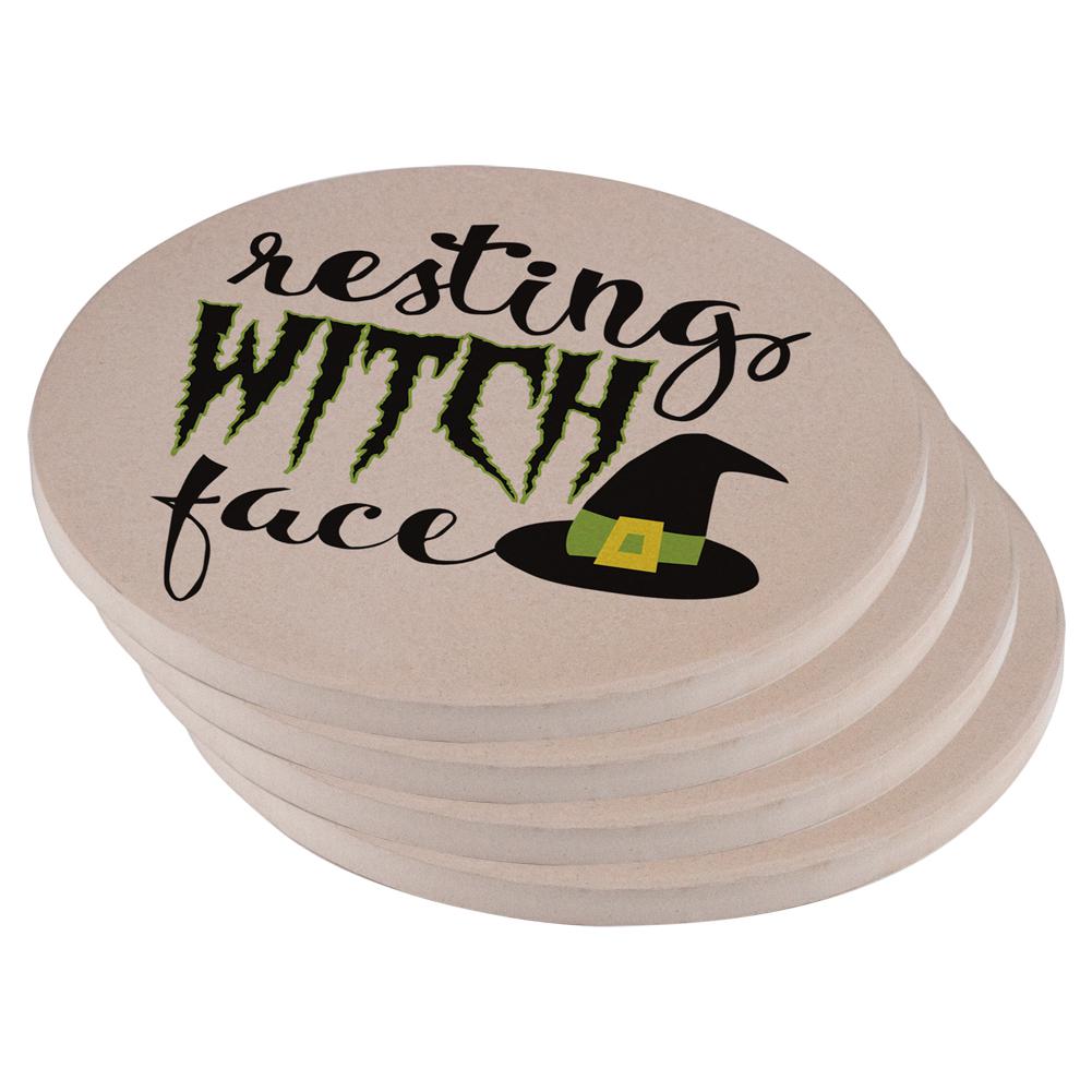 Halloween Resting Witch Face Set of 4 Round Sandstone Coasters Coasters Old Glory OS Multi 